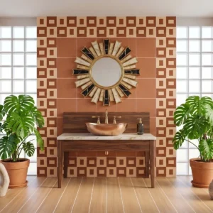 Gạch Bông 40x40 cm - Gạch Trang Trí Họa Tiết Hình Học Mờ Cam Đất tct home mart tct group