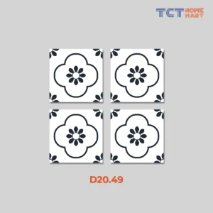 BST 15 Kiểu Gạch Bông 20x20 cm - Gạch Trang Trí Mờ Trắng Đen